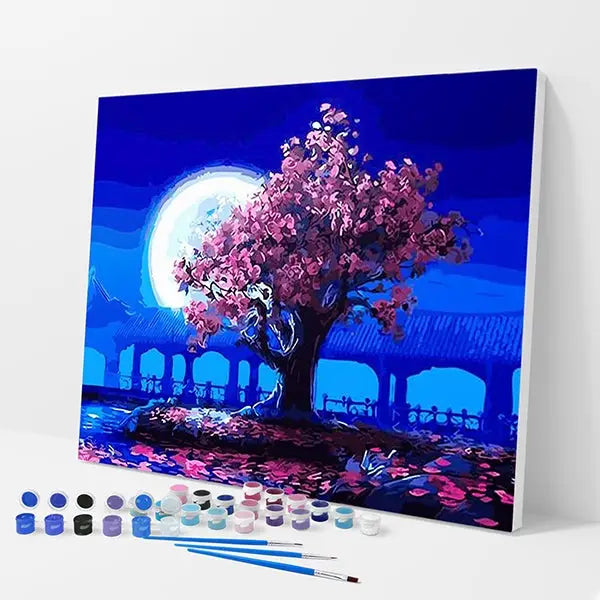 Cherry Blossoms in Moonlight Kit - Paint By Numbers - 30x40cm / 12x16’’ / No Frame - Paint By Numbers