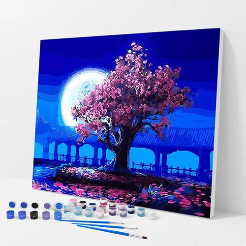 Cherry Blossoms in Moonlight Kit - Paint By Numbers - 30x40cm / 12x16’’ / No Frame - Paint By Numbers