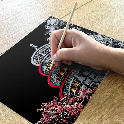Cherry Blossoms Scratch Painting Bundle (A4 Size) - Scratch Painting