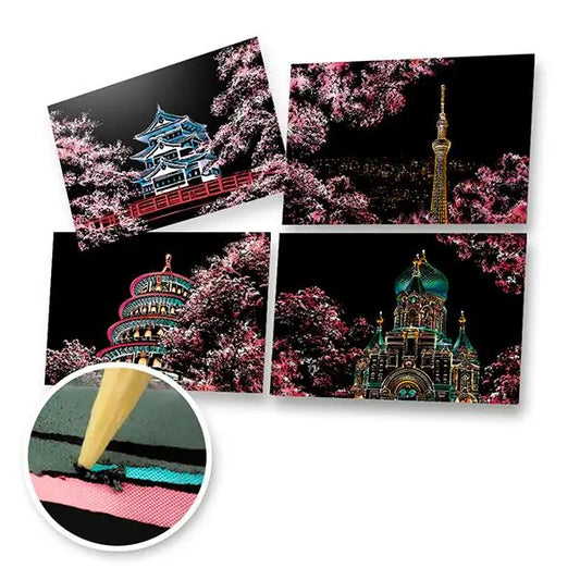 Cherry Blossoms Scratch Painting Bundle (A4 Size) - Scratch Painting