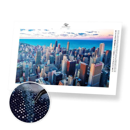 Chicago Skyline - Premium Diamond Painting Kit - 50x30cm / 20x12’’ / Square (Most Popular) - Diamond Painting Kit