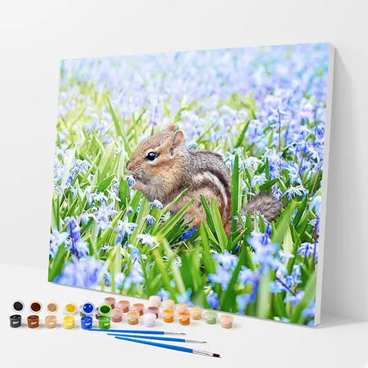 Chipmunk in Field of Flowers Kit - Paint By Numbers - 30x40cm / 12x16’’ / No Frame