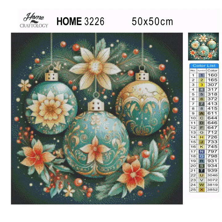 Christmas Balls with Flowers - Exclusive Premium Diamond Painting Kit - Diamond Painting Kit