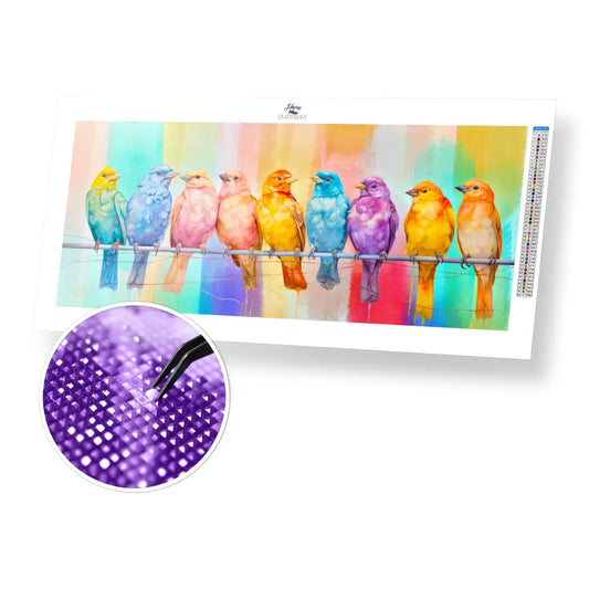 Colorful Birds and Background - Exclusive Premium Diamond Painting Kit - 70x30cm / 28x12’’ / Square (Most Popular)