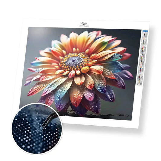 Colorful Flower with Droplets - Premium Diamond Painting Kit - 35x30cm / 14x12’’ / Square (Most Popular) - Diamond