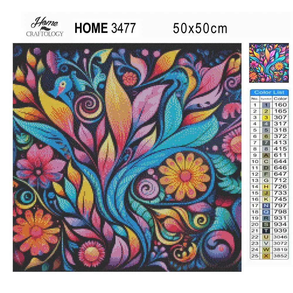 Colorful Leaves and Flowers Art - Exclusive Premium Diamond Painting Kit - Diamond Painting Kit