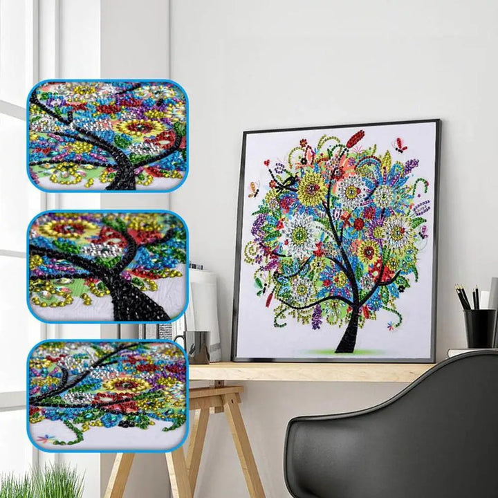 Colorful Tree Gemstone - Premium 5D Poured Glue Diamond Painting Kit - 30x30cm / 12x12’’ - Gemstone