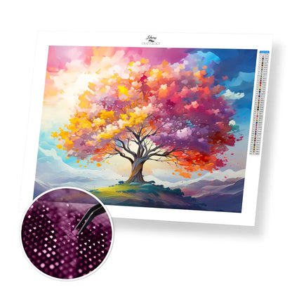 Colorful Tree Painting - Exclusive Premium Diamond Painting Kit - 45x30cm / 18x12’’ / Square (Most Popular) / No Frame
