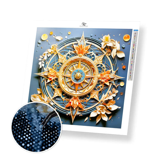 Compass Mandala - Exclusive Premium Diamond Painting Kit - 20x20cm / 8x8’’ / Square (Most Popular) / No Frame - Diamond