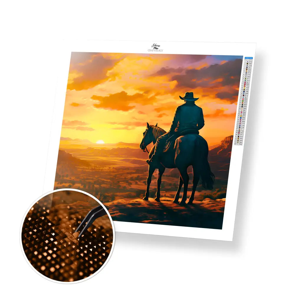 Cowboy Watching the Sunset - Exclusive Premium Diamond Painting Kit - 30x30cm / 12x12’’ / Square (Most Popular)
