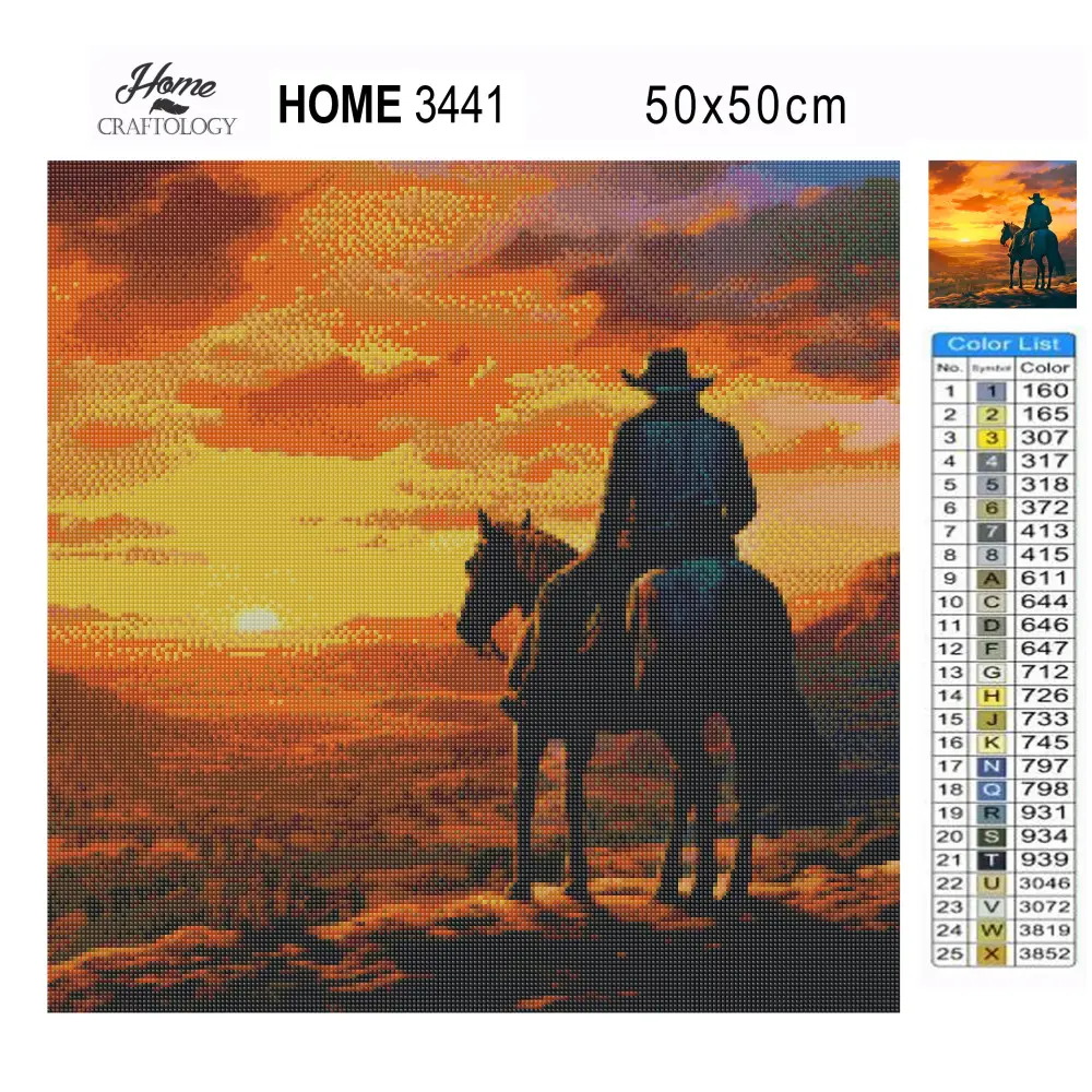 Cowboy Watching the Sunset - Exclusive Premium Diamond Painting Kit - Diamond Painting Kit