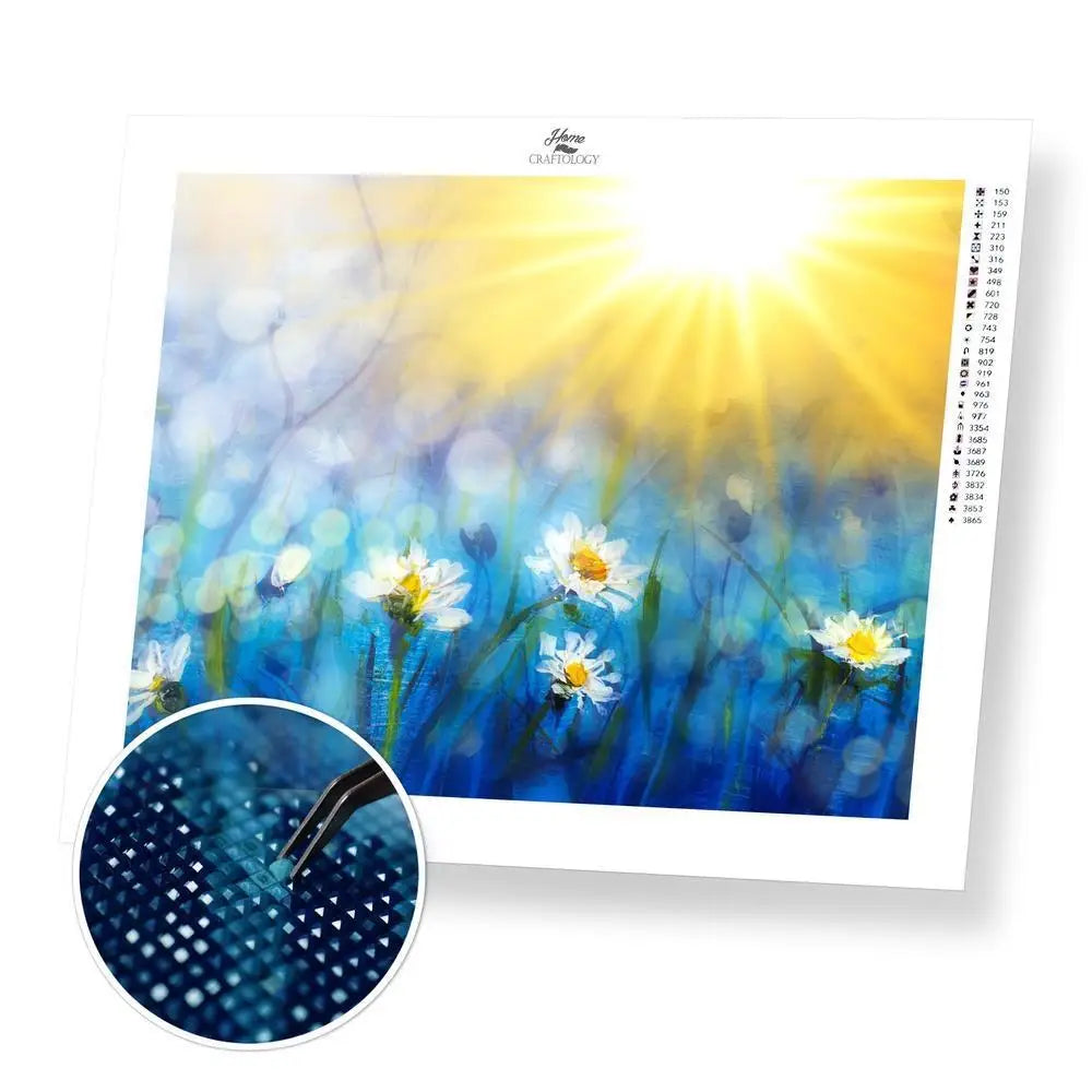 Daisies in the Sun - Exclusive Premium Diamond Painting Kit - 25x20cm / 10x8’’ / Square (Most Popular) - Diamond
