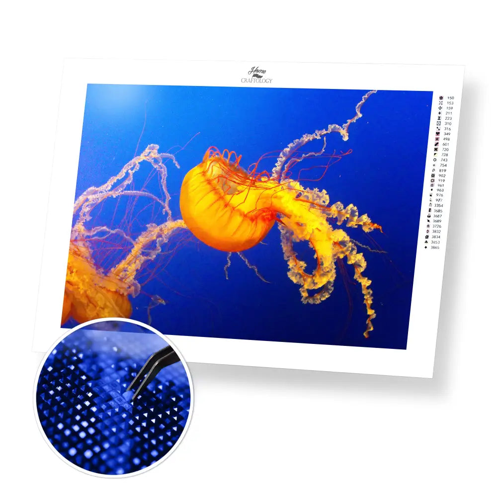 Dancing Jellyfish - Premium Diamond Painting Kit - 40x30 / 16x12’’ / Square (Most Popular) - Diamond Painting Kit