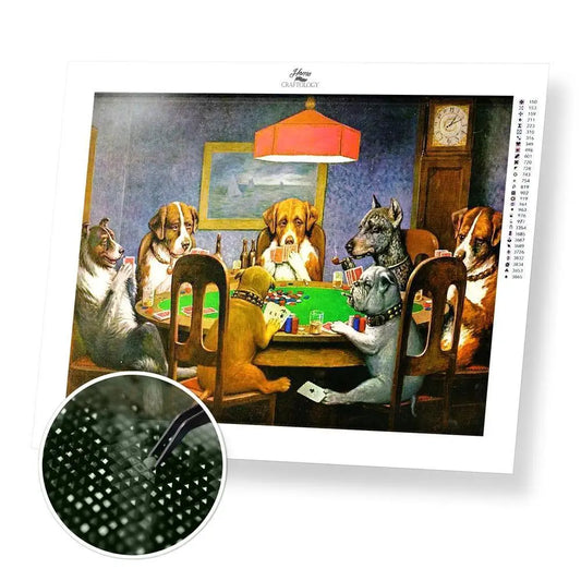 Dogs Playing Poker - Exclusive Premium Diamond Painting Kit - 25x20cm / 10x8’’ / Square (Most Popular) - Diamond
