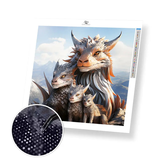 Dragon Family - Exclusive Premium Diamond Painting Kit - 30x30cm / 12x12’’ / Square (Most Popular) - Diamond Painting