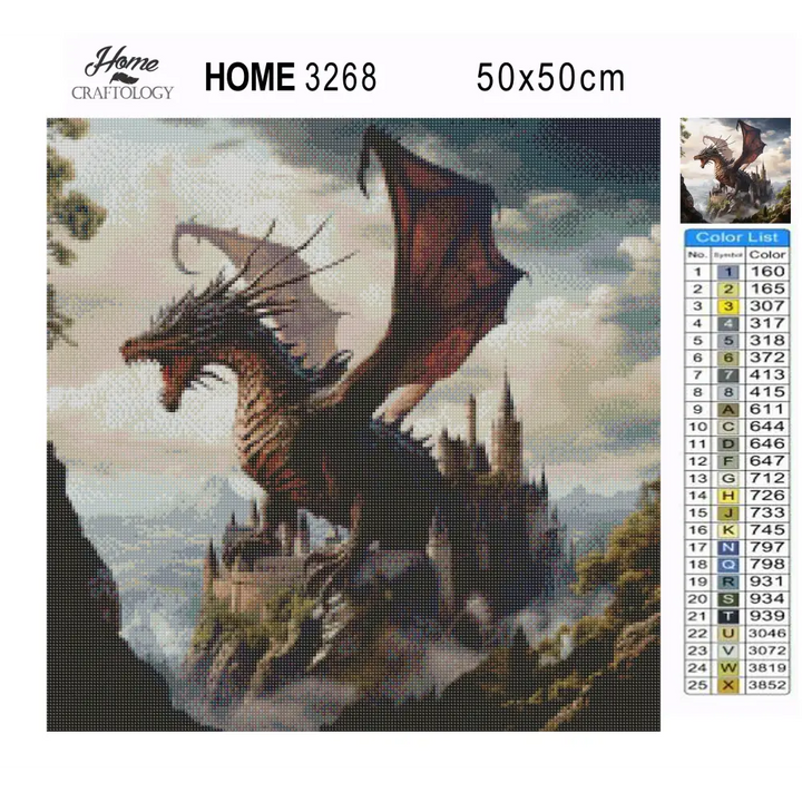 Dragon Over a Castle - Exclusive Premium Diamond Painting Kit - Diamond Painting Kit