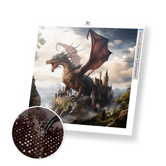 Dragon Over a Castle - Exclusive Premium Diamond Painting Kit - 30x30cm / 12x12’’ / Square (Most Popular) - Diamond