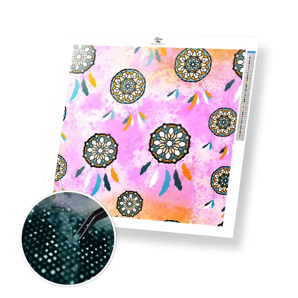 Dreamcatcher Wallpaper - Premium Diamond Painting Kit - 30x30cm / 12x12’’ / Square (Most Popular) - Diamond Painting Kit