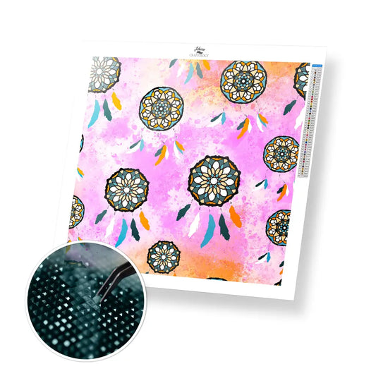 Dreamcatcher Wallpaper - Premium Diamond Painting Kit - 30x30cm / 12x12’’ / Square (Most Popular) - Diamond Painting Kit