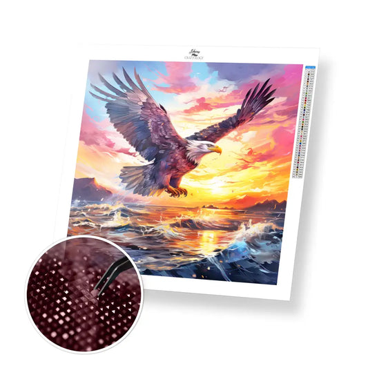 Eagle During Sunset - Exclusive Premium Diamond Painting Kit - 30x30cm / 12x12’’ / Square (Most Popular) - Diamond