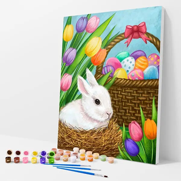 Easter Bunny with Flowers Kit - Paint By Numbers - 30x40cm / 12x16’’ / No Frame - Paint By Numbers
