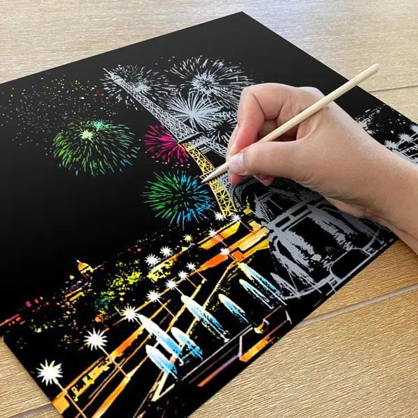 Eiffel Tower Fireworks - Scratch Painting Kit - Scratch Painting