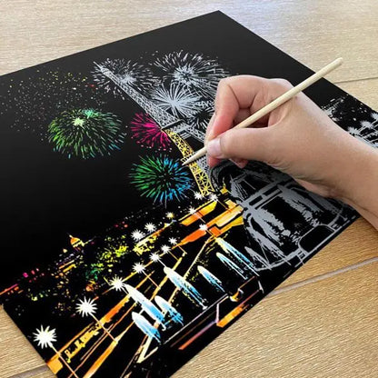 Eiffel Tower Fireworks - Scratch Painting Kit - Scratch Painting