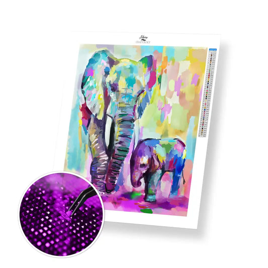 Elephant and Baby - Exclusive Premium Diamond Painting Kit - 30x40cm / 12x16’’ / Square (Most Popular) - Diamond