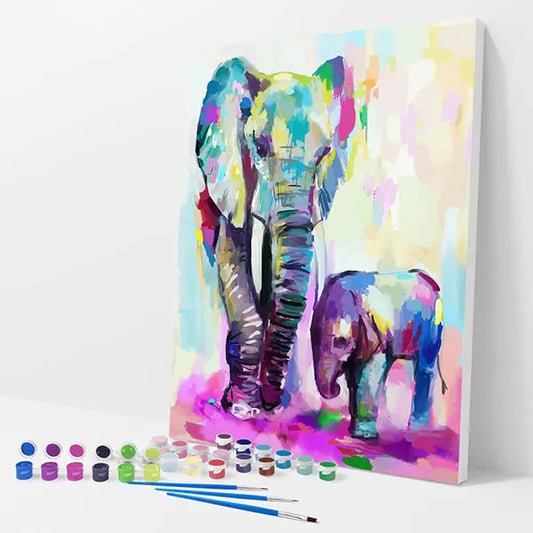 Elephant and Baby Kit - Paint By Numbers - 30x40cm / 12x16’’ / No Frame - Paint By Numbers