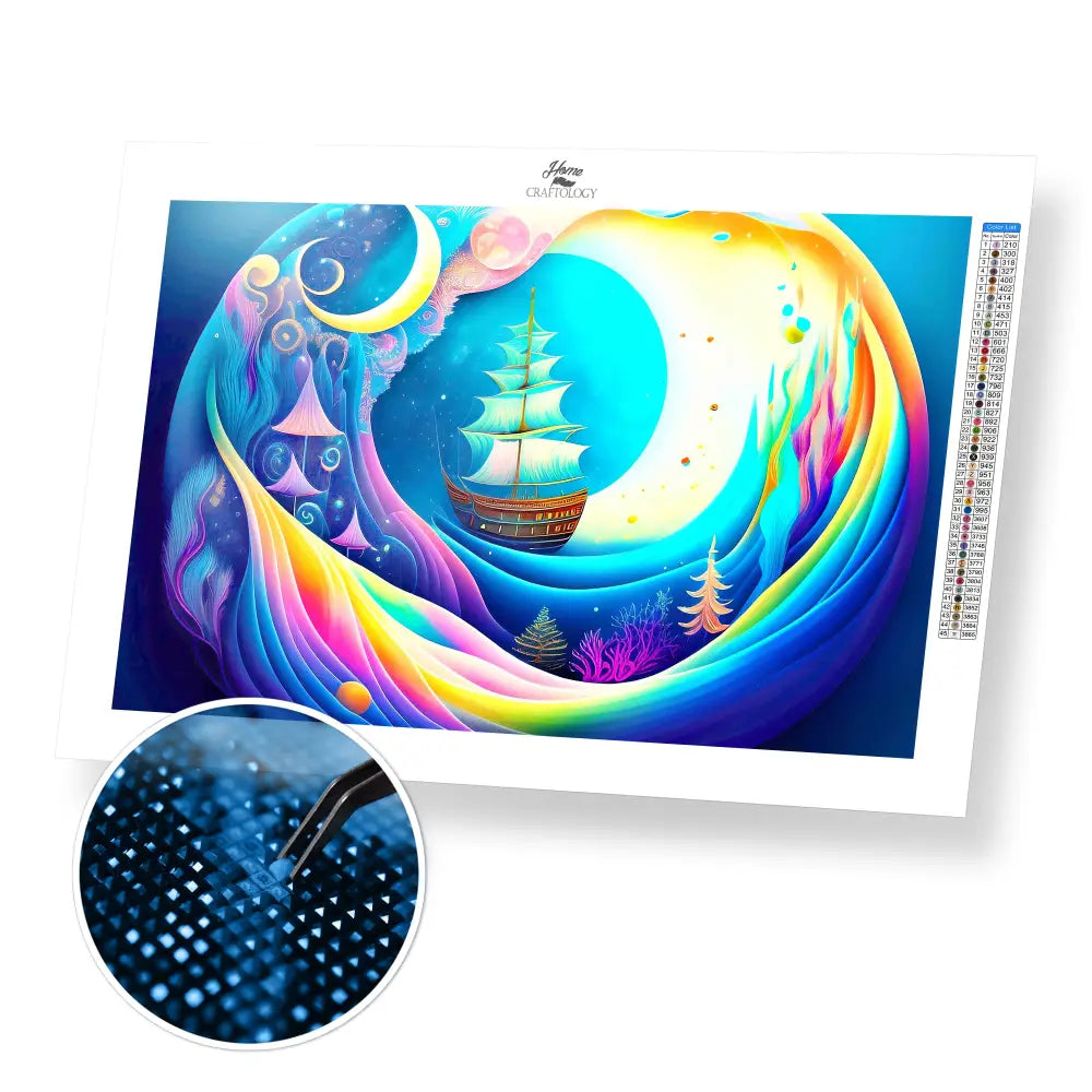 Fantasy Sailing - Premium Diamond Painting Kit - 30x20cm / 12x8’’ / Square (Most Popular) - Diamond Painting Kit