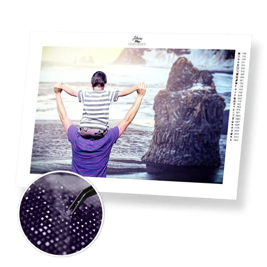 Father and Son at the Beach - Premium Diamond Painting Kit - 45x30cm / 18x12’’ / Square (Most Popular) - Diamond