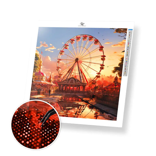 Ferris Wheel During Sunset - Exclusive Premium Diamond Painting Kit - 20x20cm / 8x8’’ / Square (Most Popular) - Diamond