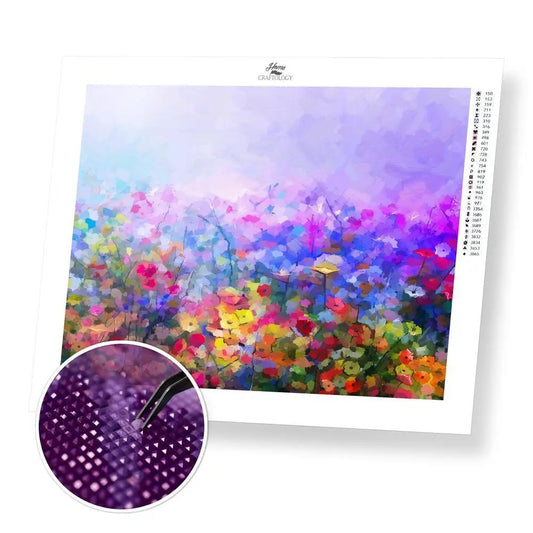 Field of Colorful Flowers - Exclusive Premium Diamond Painting Kit - 25x20cm / 10x8’’ / Square (Most Popular)