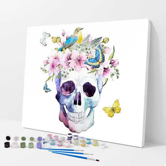 Flowers and Skull Kit - Paint By Numbers - 30x40cm / 12x16’’ / No Frame - Paint By Numbers