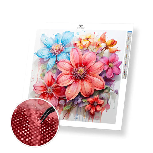 Flowers with Water - Exclusive Premium Diamond Painting Kit - 30x30cm / 12x12’’ / Square (Most Popular) / No Frame