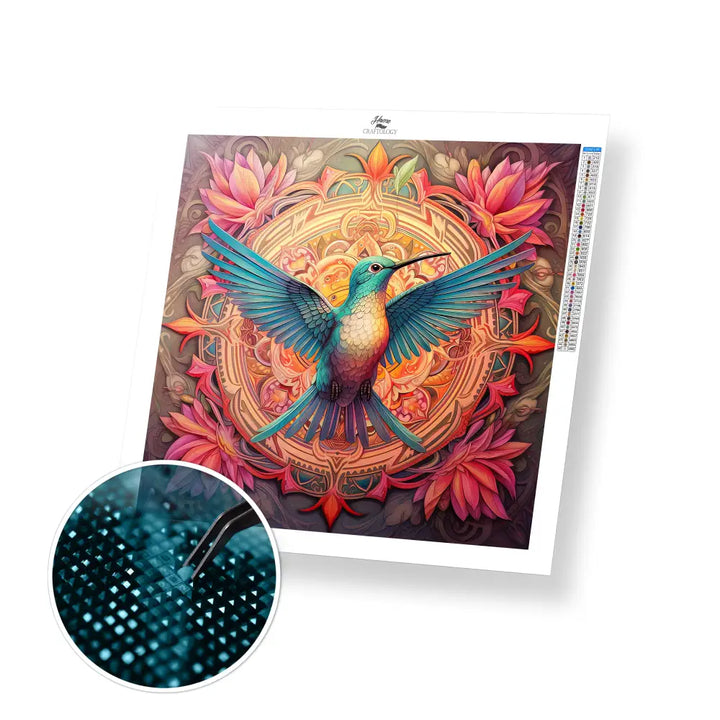 Flying Hummingbird Mandala - Exclusive Premium Diamond Painting Kit - 30x30cm / 12x12’’ / Square (Most Popular)