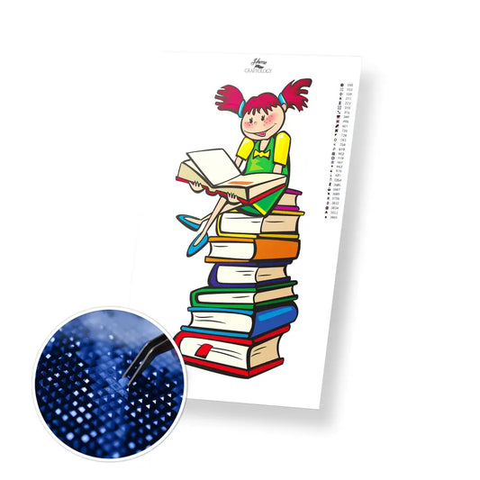 Girl Loves Books - Premium Diamond Painting Kit - 20x40cm / 8x16’’ / Square (Most Popular) - Diamond Painting Kit
