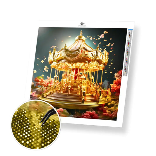 Glowing Carousel - Exclusive Premium Diamond Painting Kit - 30x30cm / 12x12’’ / Square (Most Popular) - Diamond