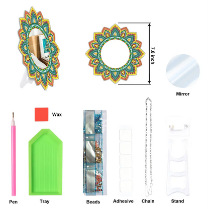 Green and Yellow Flower - Diamond Painting Mirror - Mirror