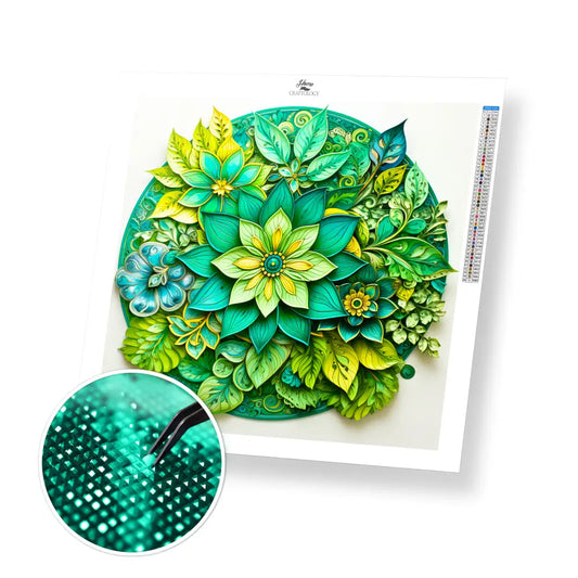 Green Flower Mandala - Exclusive Premium Diamond Painting Kit - 30x30cm / 12x12’’ / Square (Most Popular) / No Frame