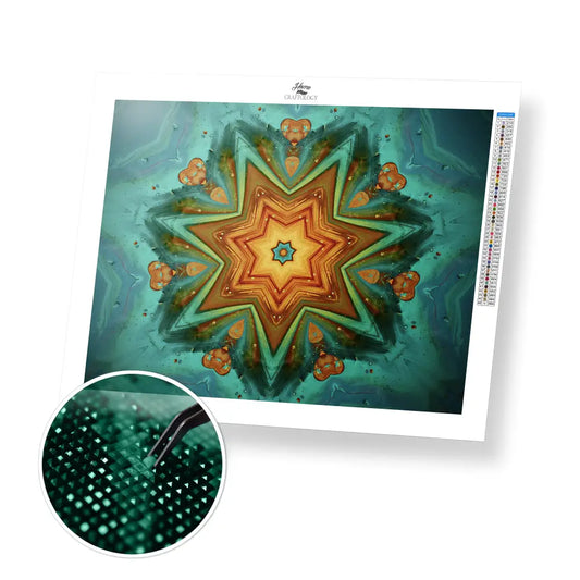 Green Star Mandala - Premium Diamond Painting Kit - 40x30cm / 16x12’’ / Square (Most Popular) - Diamond Painting Kit