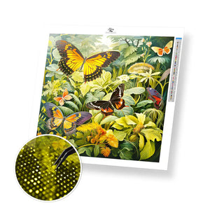 Greens and Butterflies - Exclusive Premium Diamond Painting Kit - 20x20cm / 8x8’’ / Square (Most Popular) - Diamond