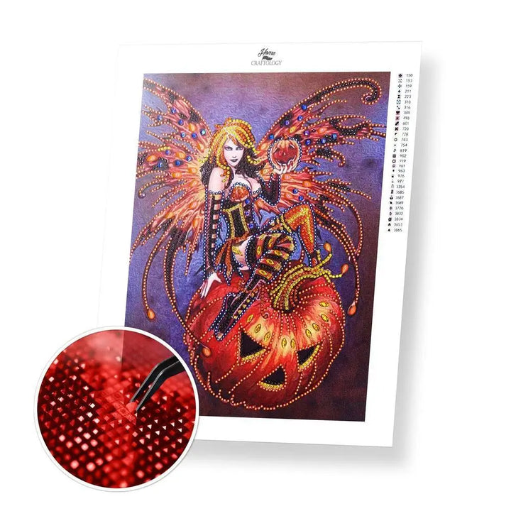 Halloween Fairy Gemstone - Premium 5D Poured Glue Diamond Painting Kit - 30x40cm / 12x16’’ - Gemstone
