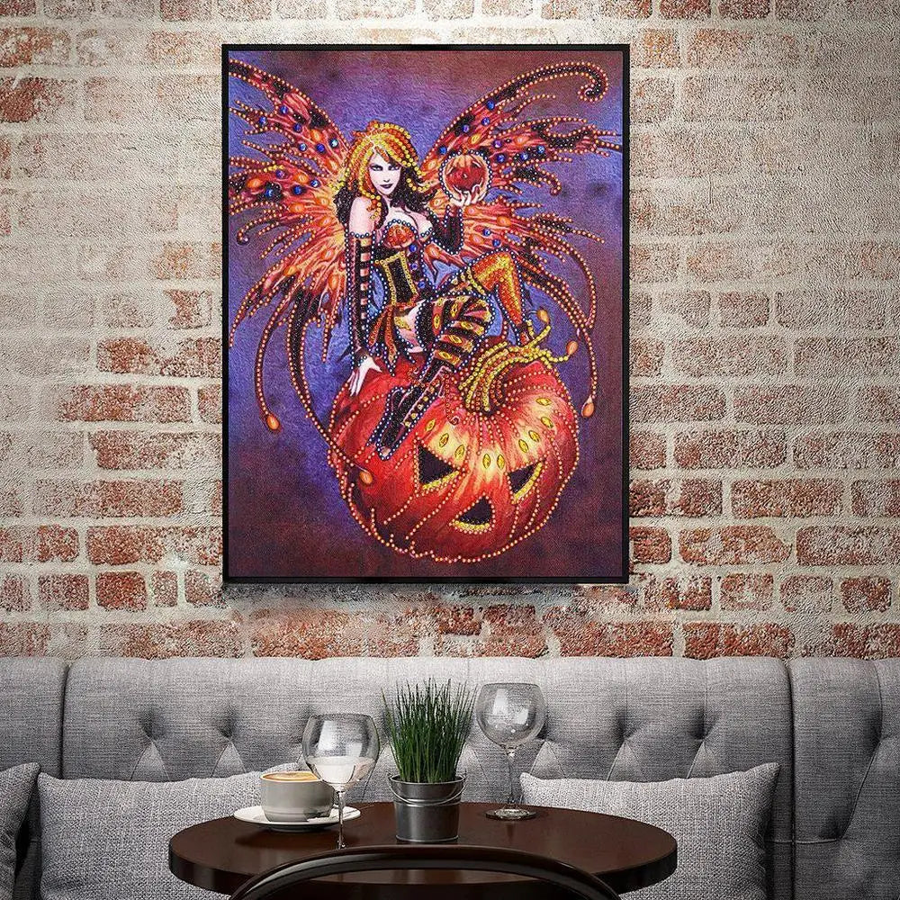 Halloween Fairy Gemstone - Premium 5D Poured Glue Diamond Painting Kit - 30x40cm / 12x16’’ - Gemstone
