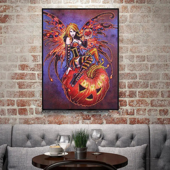 Halloween Fairy Gemstone - Premium 5D Poured Glue Diamond Painting Kit - 30x40cm / 12x16’’ - Gemstone
