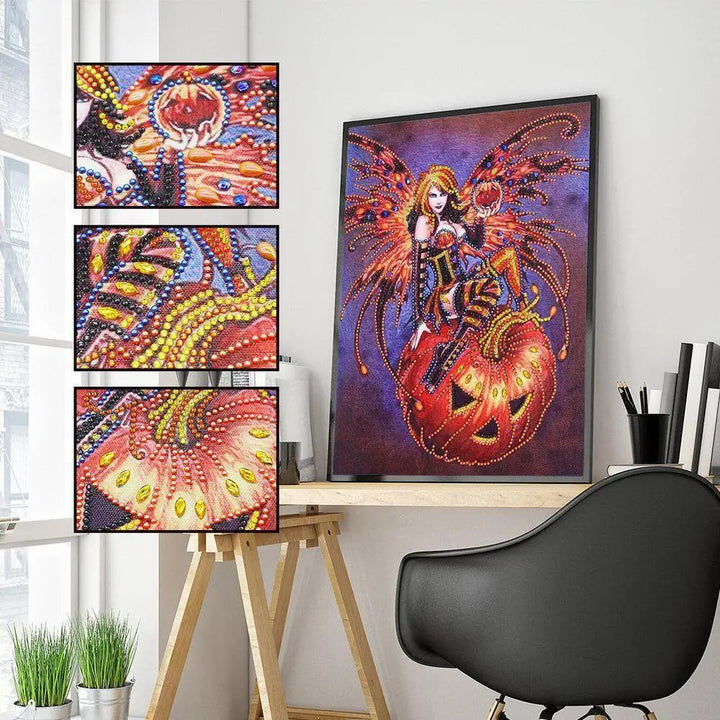 Halloween Fairy Gemstone - Premium 5D Poured Glue Diamond Painting Kit - 30x40cm / 12x16’’ - Gemstone