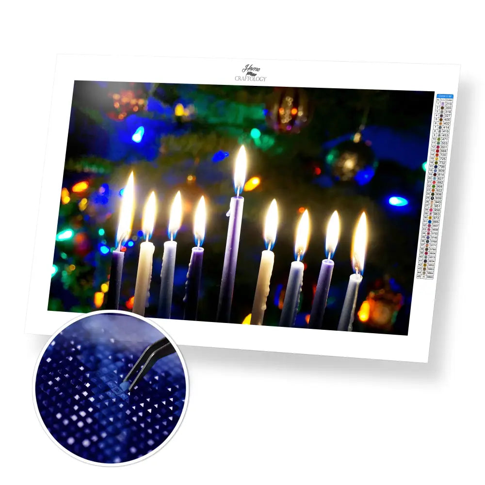 Hanukkah Candlesticks - Premium Diamond Painting Kit - 45x30cm / 18x12’’ / Square (Most Popular) - Diamond Painting Kit
