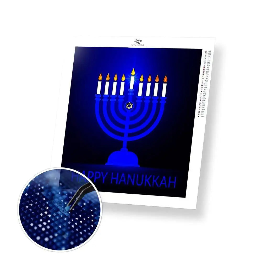 Hanukkah Lights - Premium Diamond Painting Kit - 30x35cm / 12x14’’ / Square (Most Popular) - Diamond Painting Kit
