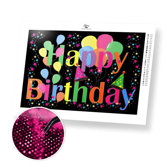 Happy Birthday Balloons - Premium Diamond Painting Kit - 45x30cm / 18x12’’ / Square (Most Popular) - Diamond Painting