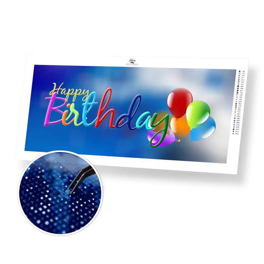 Happy Birthday - Premium Diamond Painting Kit - 70x30cm / 28x12’’ / Square (Most Popular) - Diamond Painting Kit